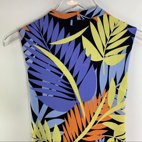 Moda International V-Neck Vivid Colorful Tropical Sleeveless Dress Sz 8 - Picture 7 of 9